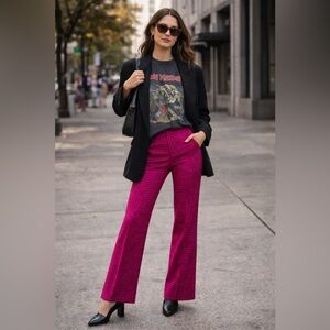 Trina Turk Magenta Check Boot-Cut Pants